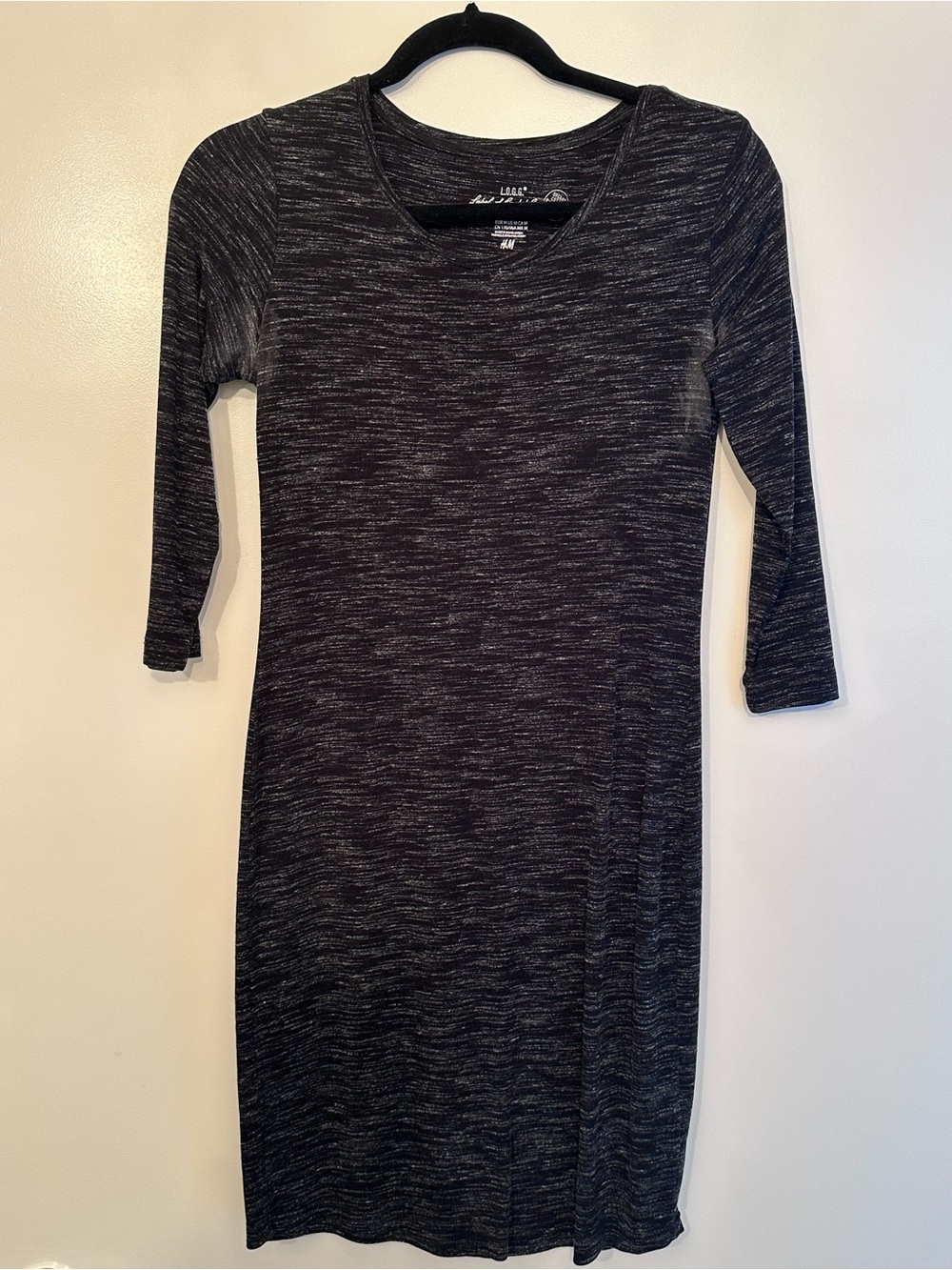 Heathered Black Midi Dress with 3/4 Sleeves
